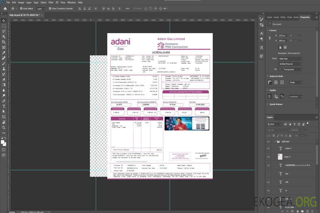 Facture commerciale de services publics d'Adani, SCR template Facture commerciale de services publics d'Adani, SCR template